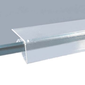 5 Porte-étiquettes fond blanc avec rail et 4 clips pince tablette verre -  ht 39 x lg 1000 mm
