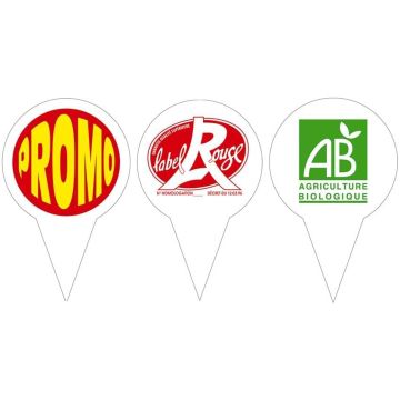 Piques info en PVC - 3 logos disponibles AB / Label Rouge / Promo